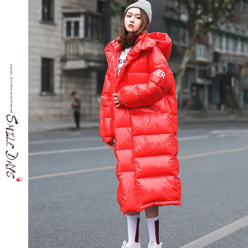 Winter Coat Women Glossy Jacket Fashion Letter Print Long Sleeve Coat Women-20 Degrees Long Warm Winter Jacket Women 302