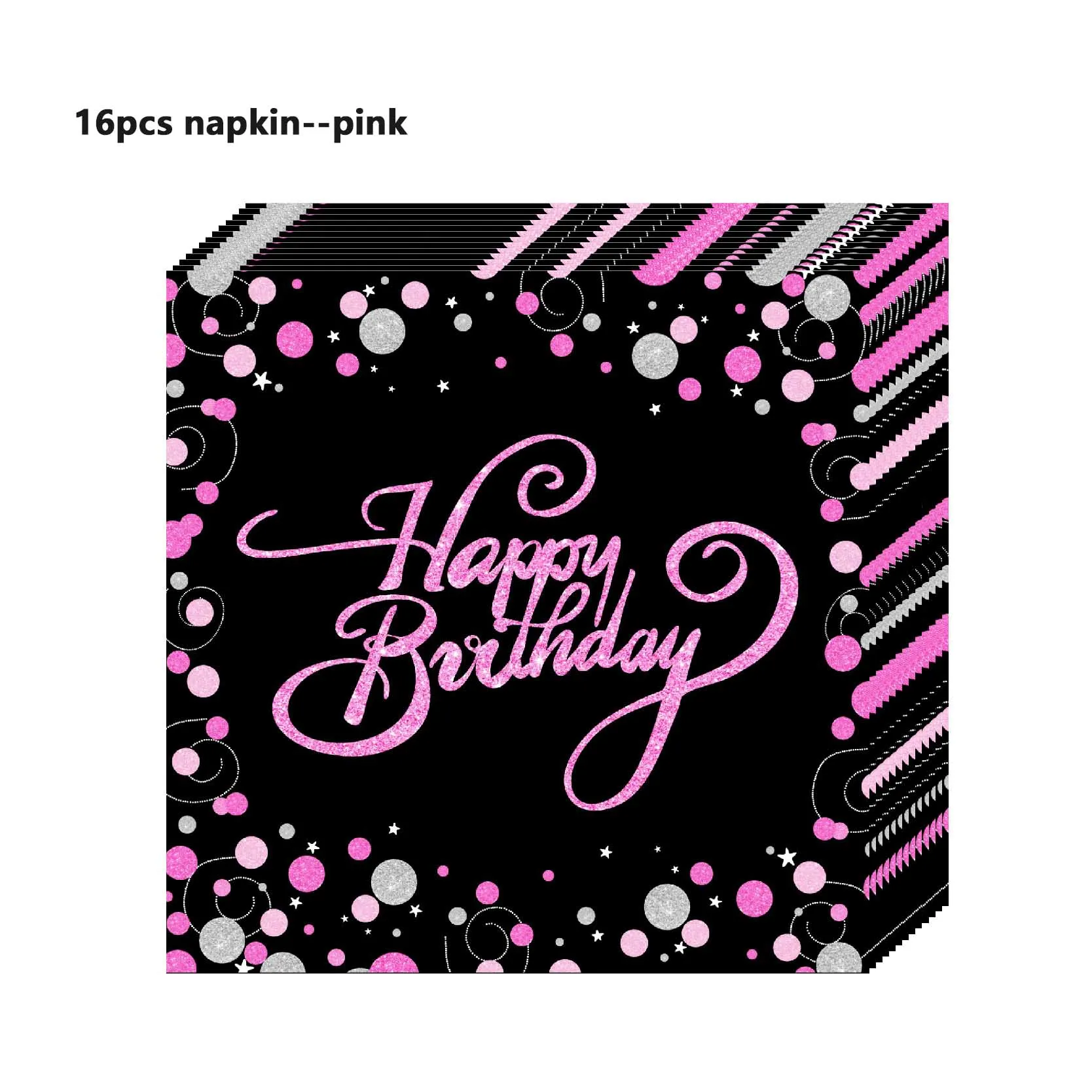 16pcs napkin pink Черный Розовый Золотой серии бумажные кружки, тарелки, салфетки баннер флаг Скатерть одноразовые столовые приборы набор День рождения Юбилей вечерние украшения - Цвет: 16pcs napkin pink