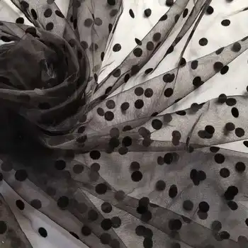 

2020 New Ins Hot Non-Elastic Brocade American Mesh Cloth 1cm Dot Plush Flocking Designer Diy Makterial Textile Lace Fabric