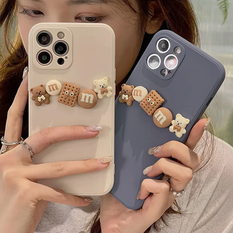 3D Cartoon Chocolate Beans Bear Soft Phone Case for iphone 13 11 12 Pro Max X XR XS 7 8 plus SE 20 Camera Protective Cute Cover | Мобильные