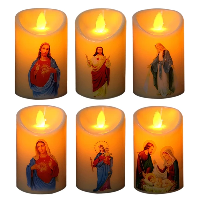 Lampe à bougies jésus Christ, bougie à LED, pilier romantique, lumière  créative sans flamme, bougie électronique à piles - AliExpress