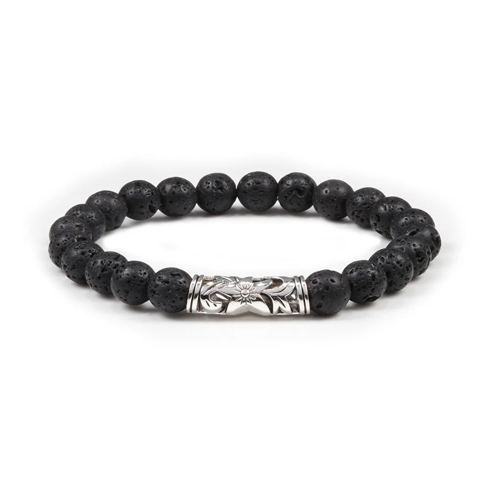 Black Lava Для мужчин и женщин классический тигровый глаз из бисера Braclet натуральный вулканический камень браслет Винтаж Strand шарм браслеты молитва йоги Pulseira - Окраска металла: Black Lava