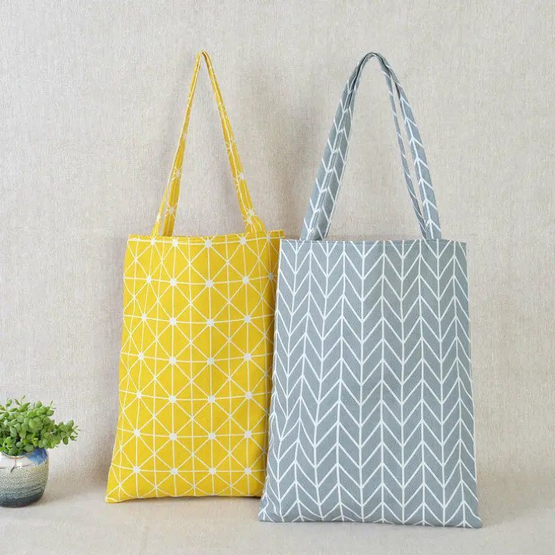 

2019 Fashion Durable Women Student Cotton Linen Single Shoulder Bag Shopping Tote Check Plaid Female Flax Canvas Shopping Bags