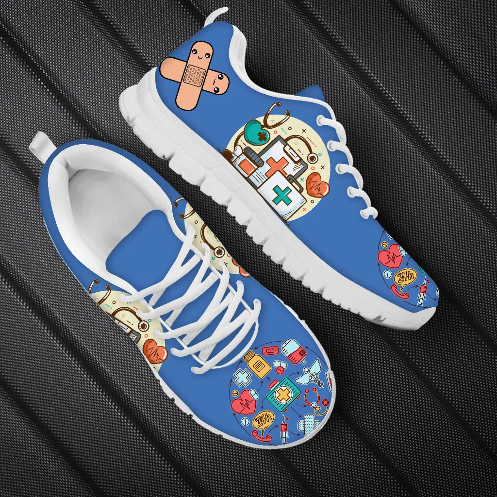 

Doginthehole Nursing Comfortable Mesh Flats Shoes Cute Cartoon Print Outdoor Casual Lace Up Footwear Zapatos De Mujer Custom