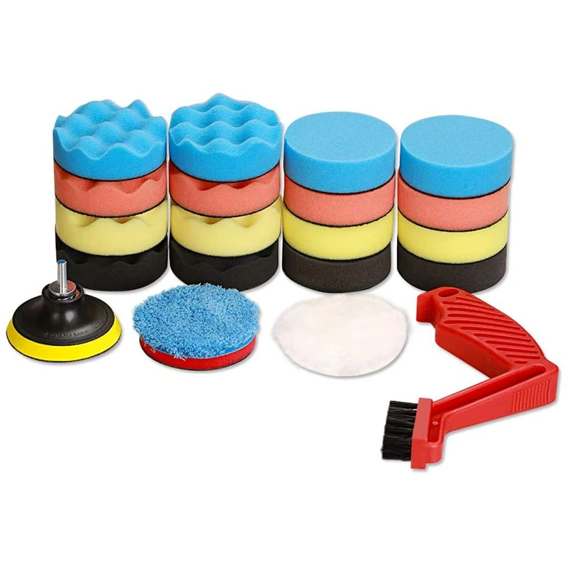 21Pcs Car Foam Drill Polishing Pad Kit,3Inch Polishing Pads 16Pcs Buffing Pads for Car Polisher