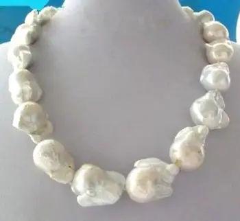 

Jewelry Free Shipping Rare fine Large 15--23mm White Unusual Baroque Pearl Necklace disc Clasp 18 "