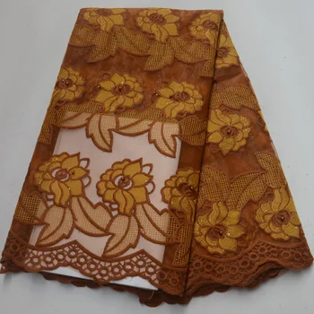 

7 colors (5yards/pc) soft African net lace brown color French lace fabric with beautiful embroidery for party dress PL1011