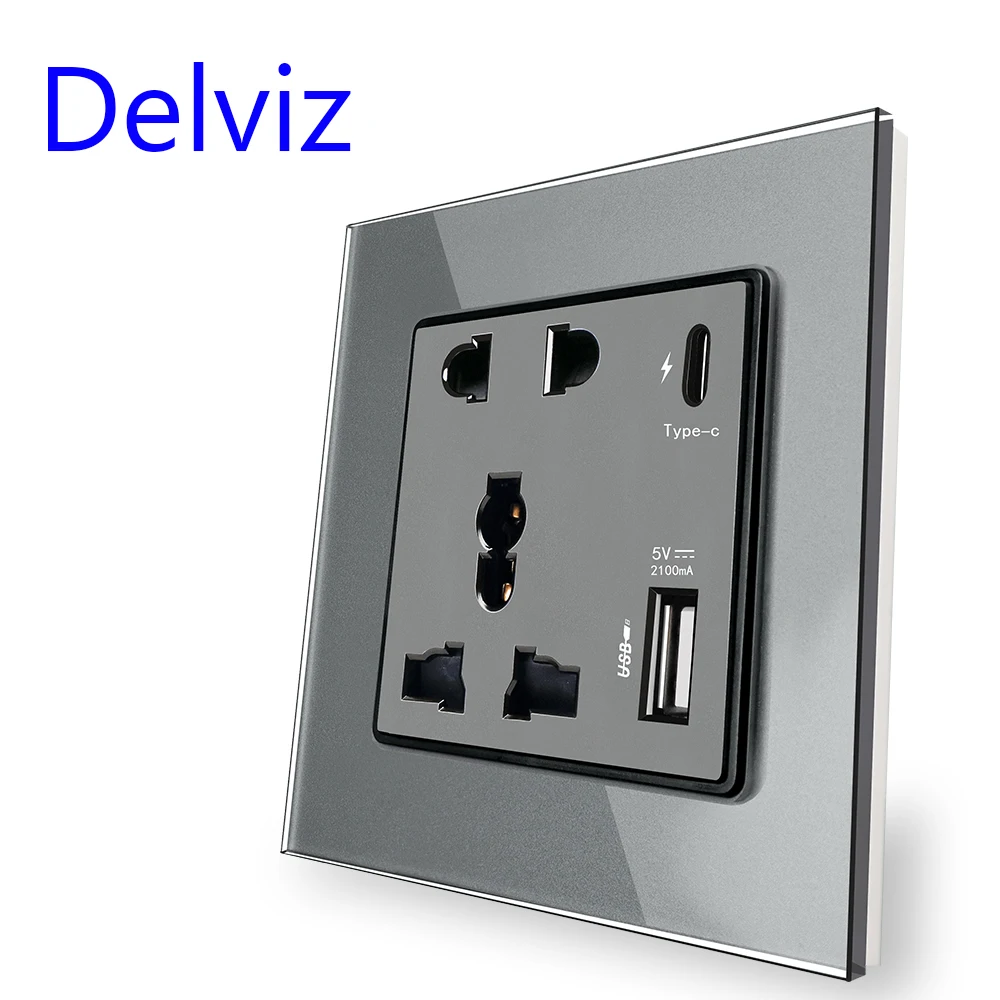 USB-розетка Delviz Power 2100 мА панель из закаленного стекла универсальный штекер 13 А