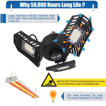 

LED Garage Light 60W LED Ceiling Light 6000LM Garage Lighting Deformable For Warehouse Corridor Stadium