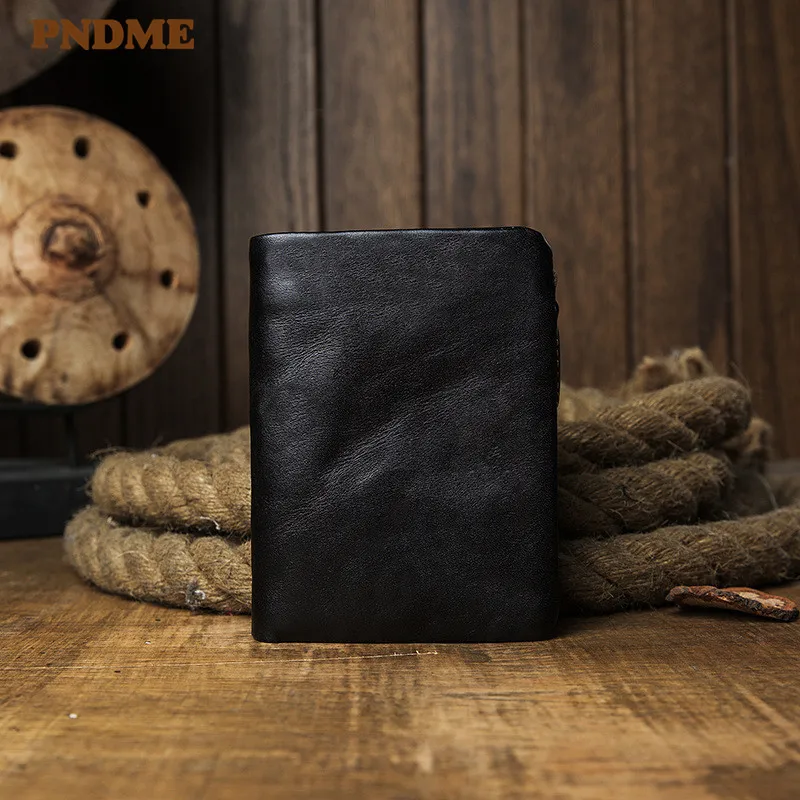 

Simple vintage natural genuine leather men's wallet casual fashion luxury real cowhide short card holder black coin purse