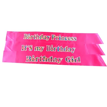 

30pcs Hot pink ribbon Birthday sash satin fabric girls princess happy birthday sashes fashion zebra printing 2020 new wholesale
