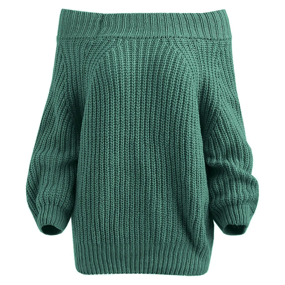 Женский простой свитер с открытыми плечами, рукав реглан, повседневные однотонные теплые свитера, сексуальные женские однотонные свободные пуловеры, Осень-зима