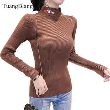 

Autumn Winter Long sleeve Turtleneck Pullovers 2020 Coffee elastic Slim Lady Letter Jumpers Casual Women Wool Soft Warm sweaters