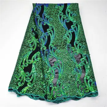 

French Net Lace Fabric with sequins 2020 Latest african beaded lace fabric embroidery nigerian tulle lace fabric