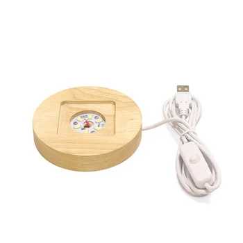 

USB Wood Lamp Base with switch White/Warm Light 52*52mm 62*62mm For 3D LED Lamp Creative Home Decorative Light