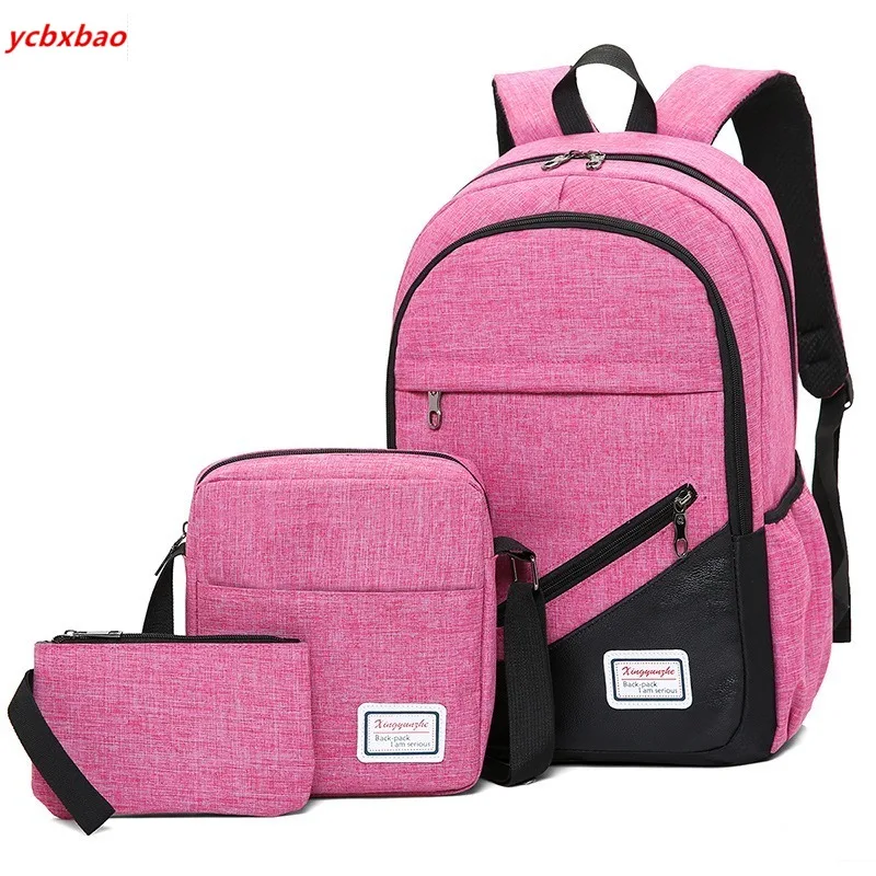 3 шт./компл. Нейлоновый Рюкзак Школьная Сумка Водонепроницаемый ортопедический школьный рюкзак для подростков мальчиков и девочек MenTravel рюкзаки для ноутбуков - Цвет: pink