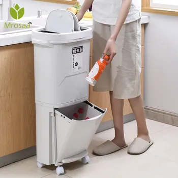 

38L/45L Plastic Large Double Layers Trash Can Kitchen Waste Sorting Bins Double-deck Cover Classified Dustbin Storage Bucket