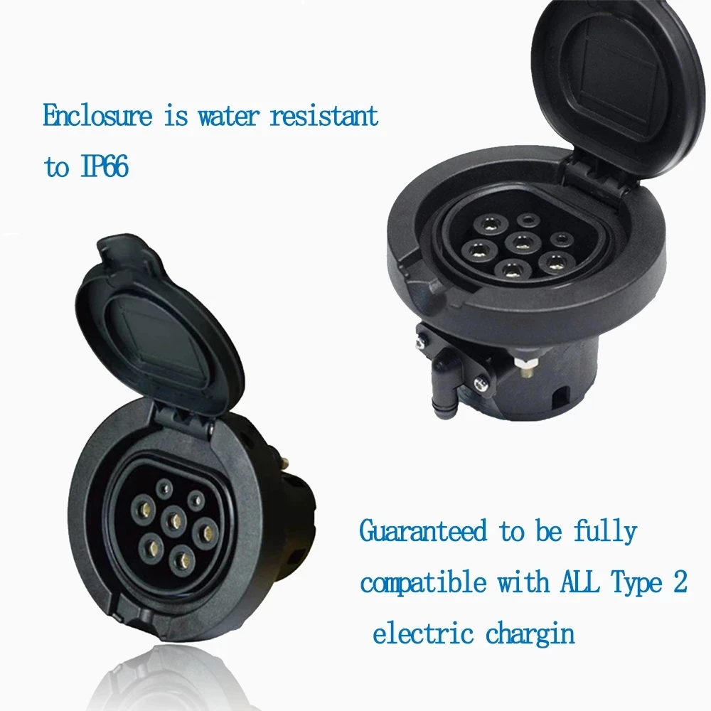 32A 3 Phase Type 2 Female Socket Connector Outlet 4 Point Fixed AC EV Charging European Standard IEC 62196-2