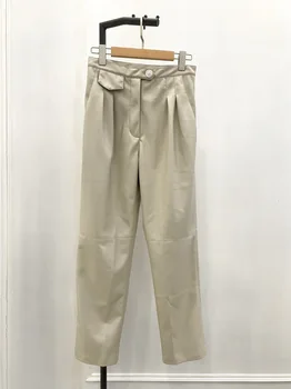 

Women's Imitation Leather Ankle-Length Pants Solid Color Elegant Lady Pants 2020 New