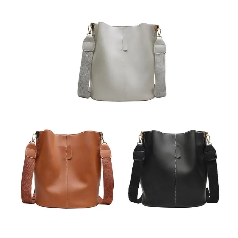

Fashion Solid Color Shoulder Handbags PU Leather Women Crossbody Bucket Bag