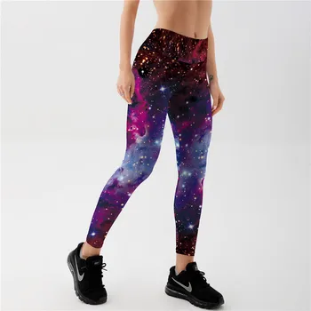 Qickitout Leggings Women's Star Universe Shines Galaxy Purple 3D Print PANTS Women High Waist Pants Trousers Fitness Top Sales 1