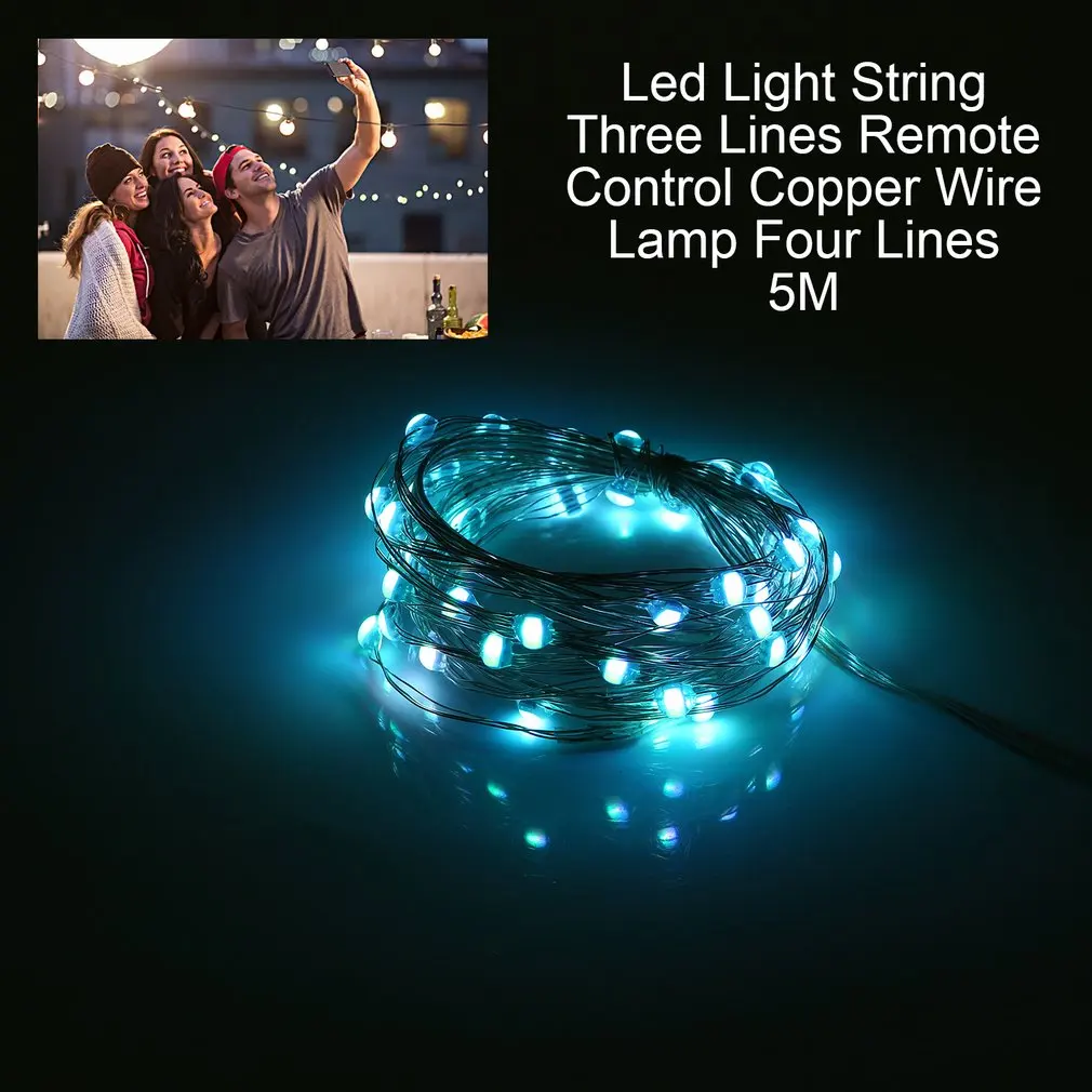 

LED Light String Three Lines Remote Control 5M 50Led Copper Wire Lamp RGB Decoration For Christmas Wedding Holiday