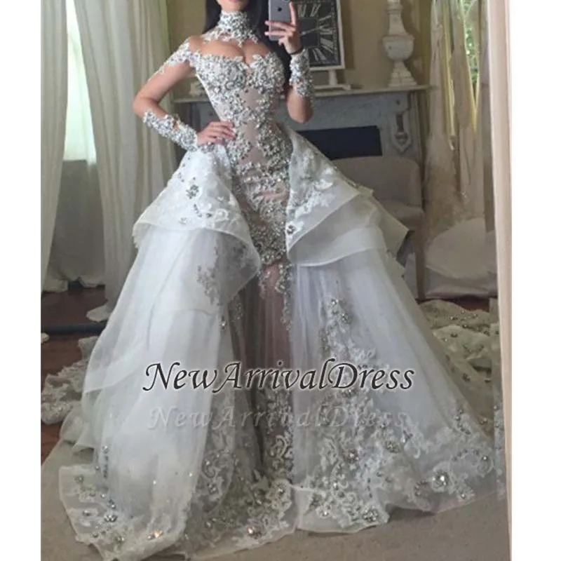 Горячая Распродажа бисера аппликации свадебное платье с длинным рукавом