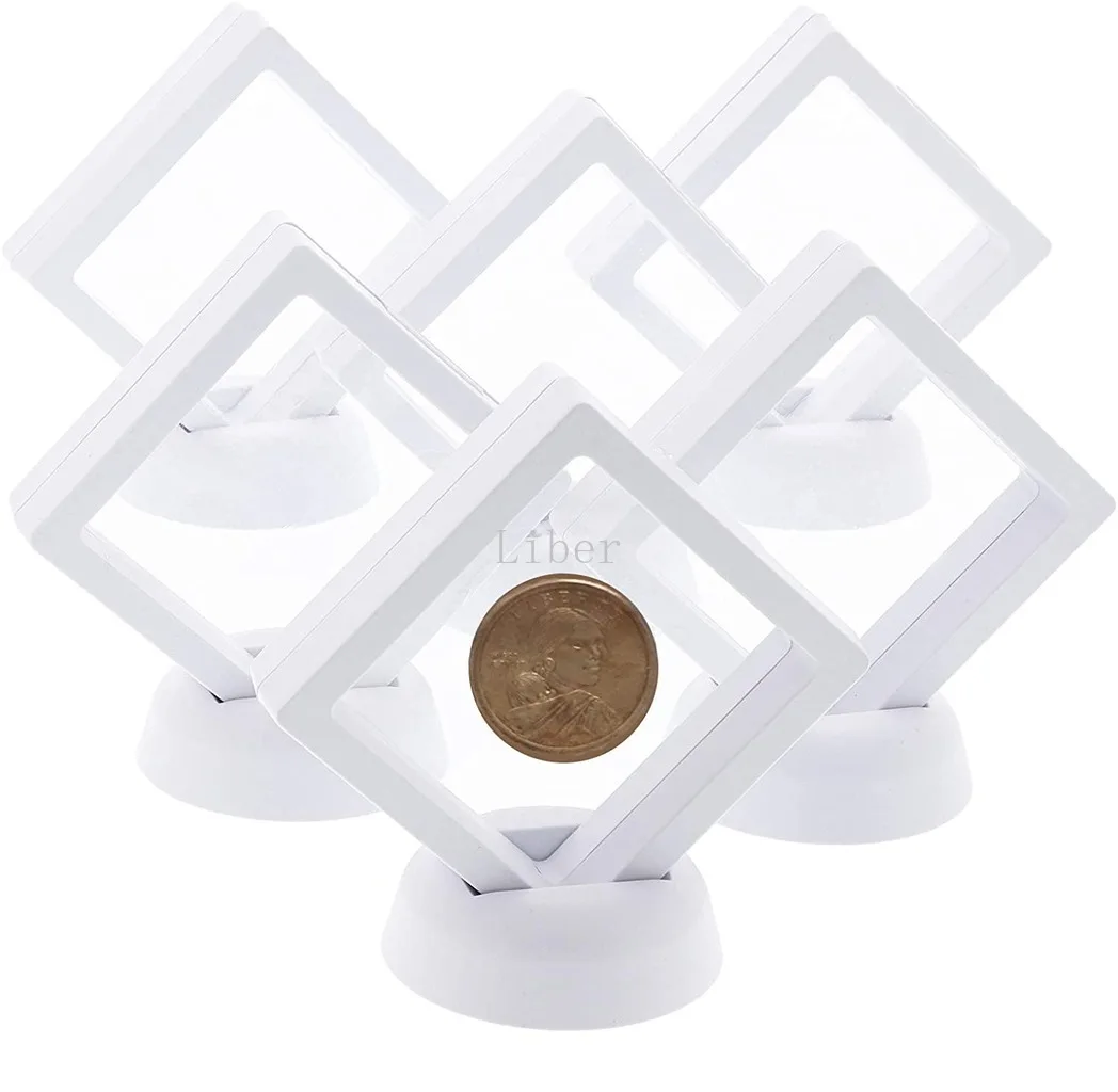 3D Floating Frame Holder Stand Box Clear Jewelry Ring Coin Display Supplies Uk
