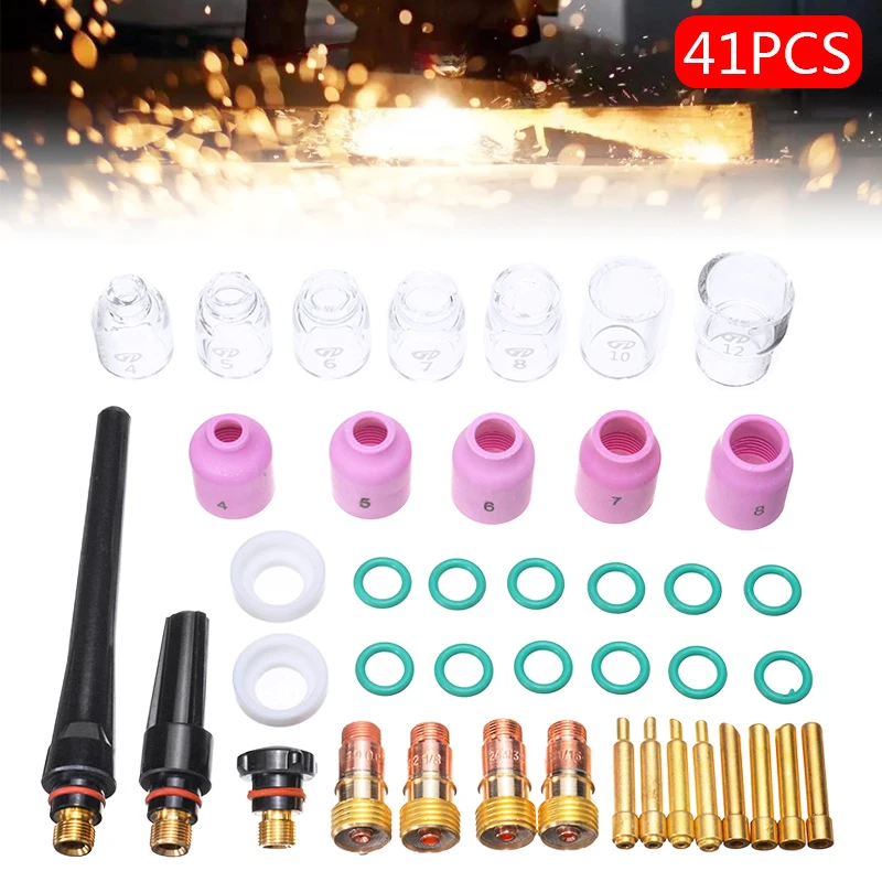 

41Pcs Welding Torch Stubby Gas Lens For WP-17/18/26 4# 5# 6# 7# 8# Pyrex Glass Cup Kit Durable Practical Welding Accessories