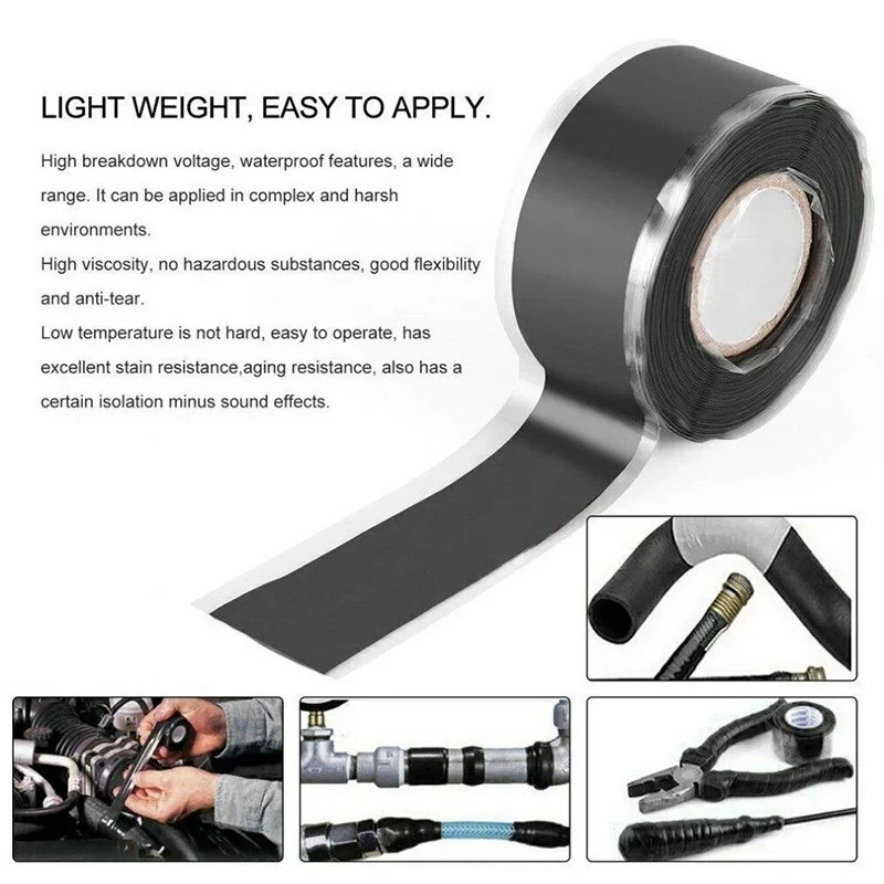 Adhesive Tape Waterproof Tape Waterproof Sealing Tape Sealing Tape Powerful Magical Black Self-Adhesive Silicone Repair Tape Fiber Waterproof High Adhesion Pipe Seal Repair Sealing Tape