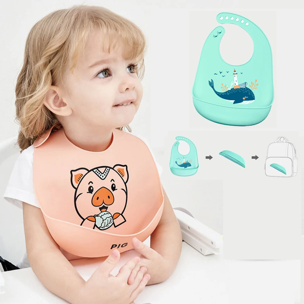 Waterproof Baby Bibs Soft Silicone Baby Bib Burp Cloths 6levels Adjustable Children Feeding