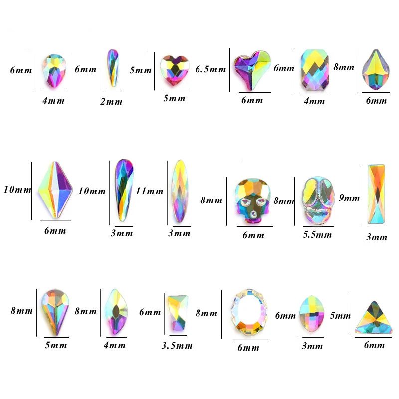 1 Pack Nail Art Rhinestones Flat Shapes Crystals Glass AB Colorful Stones for 3D Nails Art Decoration Manicure Gems Diamonds