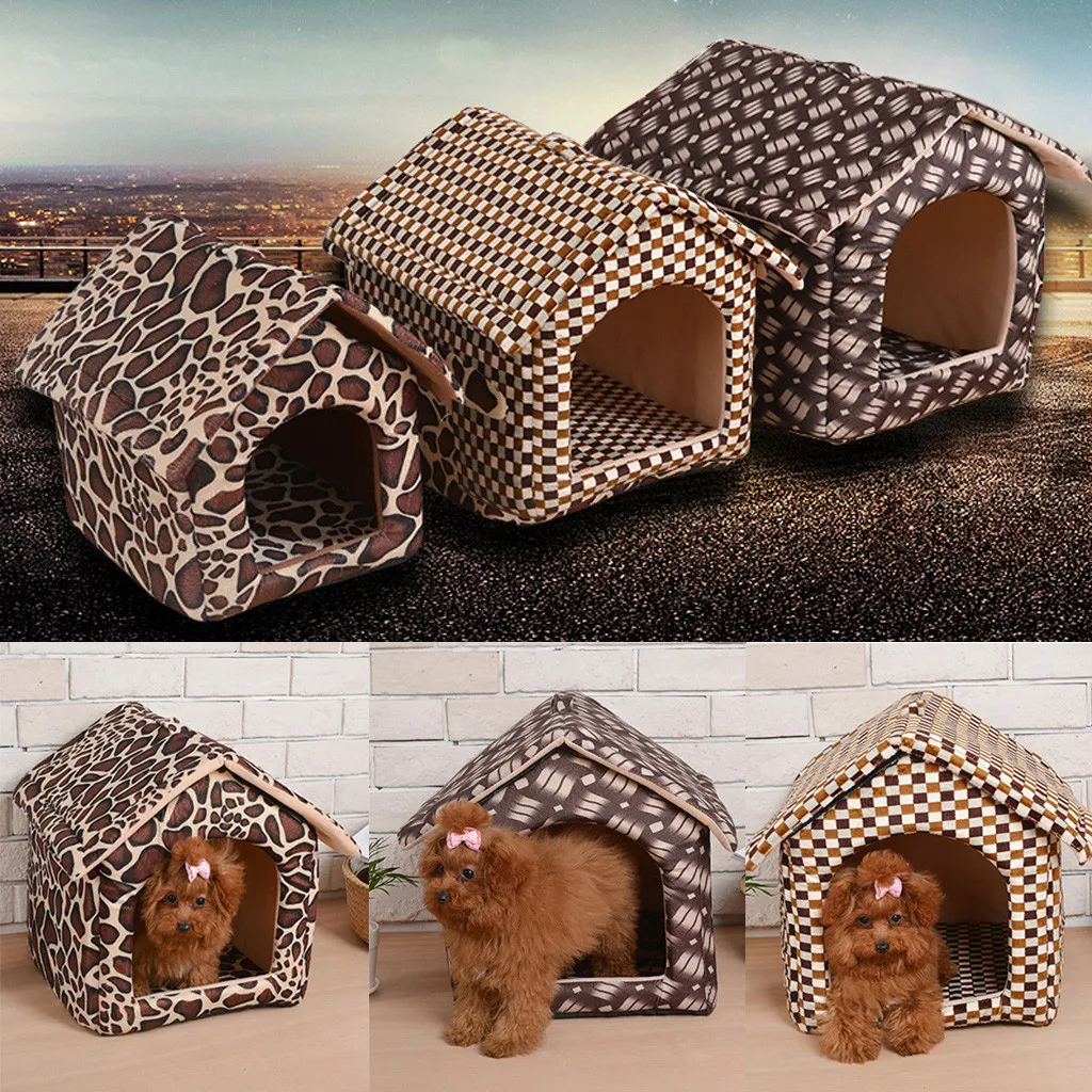 

Pet Dog Bed Foldable Dog House Cat Cashmere House Printing Keep Warm Bed Cushion Travel pet house Kennel Puppy Mat Pet Supplies