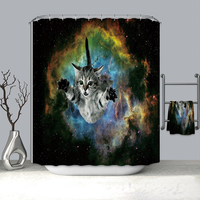 Cat Pattern Shower Curtain 100% Polyester Shower Curtain Waterproof and Mildew-proof Shower Partition Curtain with Hook