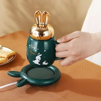 New Smart Thermostatic Coaster Cute Rabbit Mug Warmer Set Cup Heating Pad Home Office Gift Coffee Mug Warmer Water Heater 2