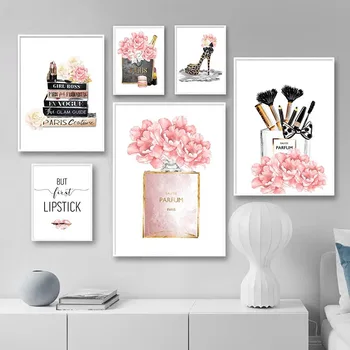 

Makeup Fashion Poster Print Perfume Bag Leopard Shoes Canvas Painting Trendy Artwork Picture Beauty Salon Girls Room Decoration