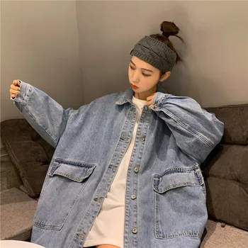 

Oversize BF Style Loose Thick Woman Demin Jeans Jacket Chenille Patch chaquetas mujer 2019