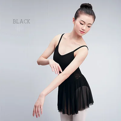 Лирический балет для девочек, платье Женская сорочка с бретельками, сетчатая прозрачная юбка, платье-трико, танцевальная одежда для девушек - Цвет: Black