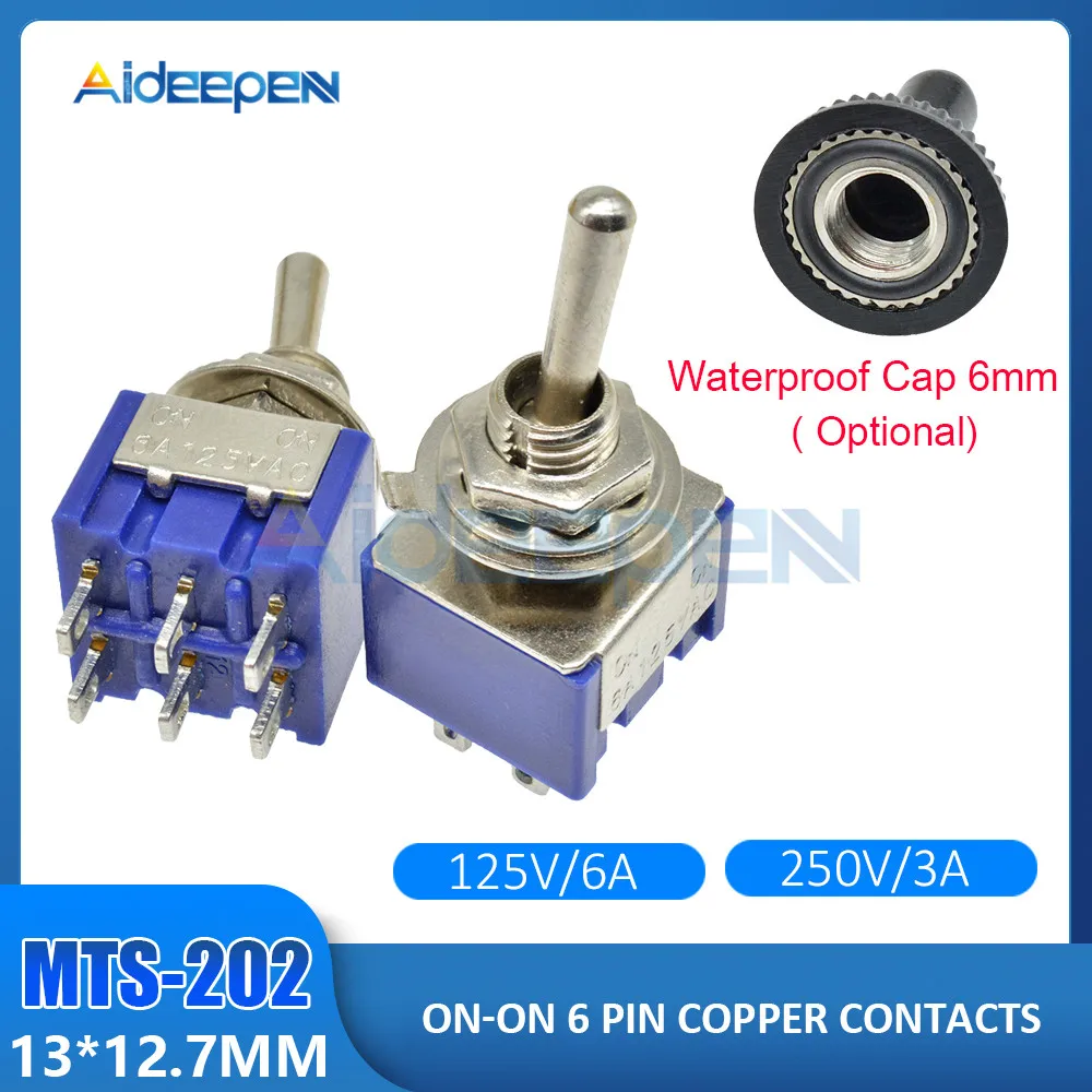 MTS-202 Blue Миниатюрный переключатель включения-на ВКЛ-ВЫКЛ-на 2/3/6/9/12 штепселный MTS-102 МТС/103/202/203/302/303/402/403/123/223 переключатель с крышкой 6 мм - Цвет: MTS-202 Blue