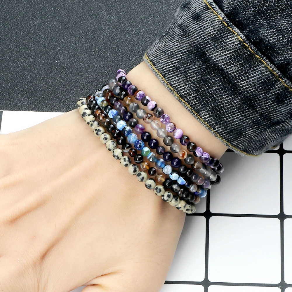 Hamoery Braccialetto Elastico Da Uomo E Donna, 8 Mm, Con Perle Di Pietra Naturale E Agata, 7 Inch, Acciaio Inossidabile, Agata - Foto 2