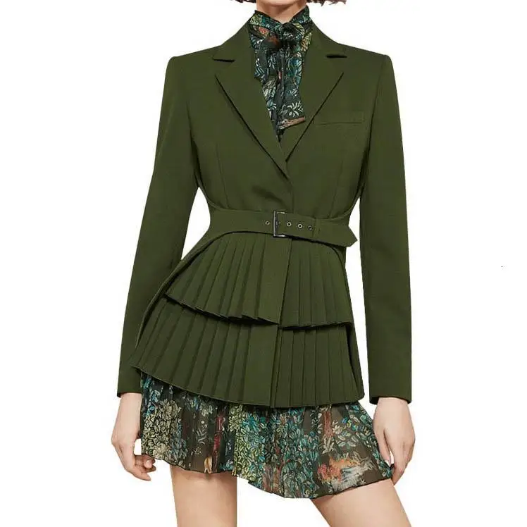 Two-Pieces Sets Plus Size Blazer Suits Women Green Flower Printed Dress Sashes New Fashion Slim Long Sleeve Mini Dress Suits