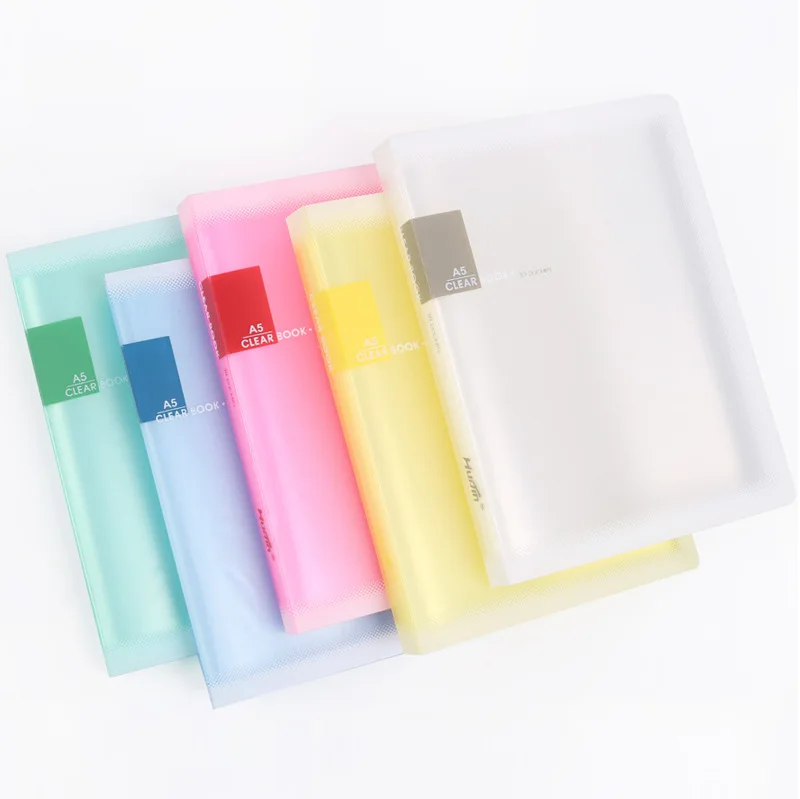 Color Dull Polish A5 Folder Info Booklet Transparent Insert Bag Office Voucher Storage Clip 20 30 40 60 Page
