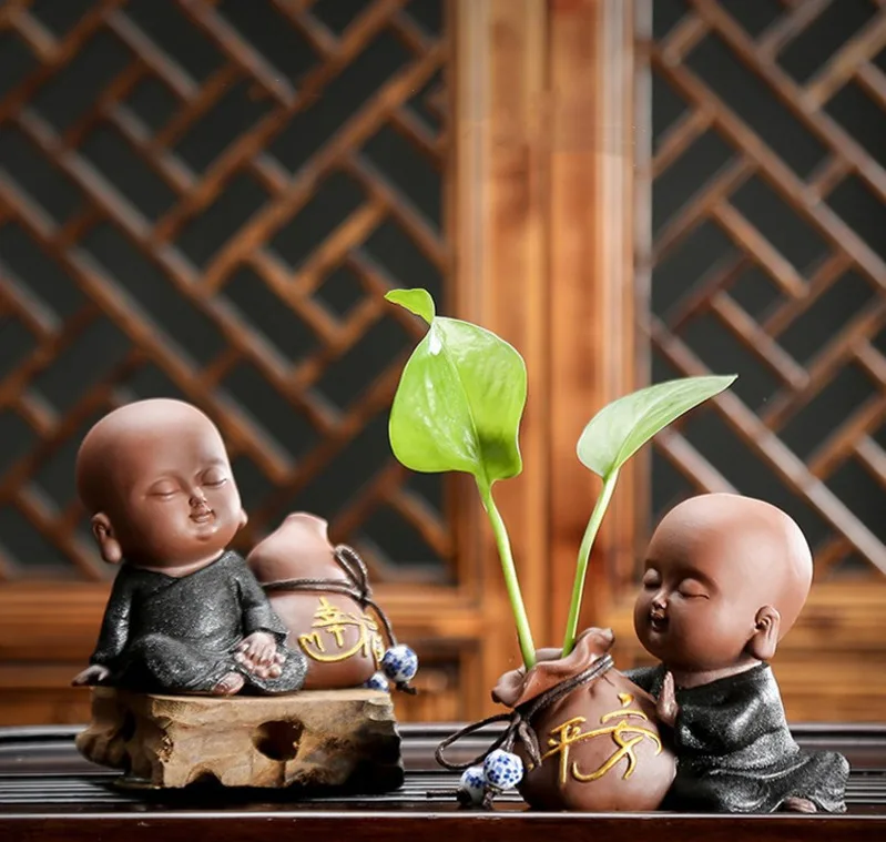 Purple Clay Small Monk Creative Tea Pet Mini Flower Vase Car Ornaments Personality Tea Tray Decoration Boutique Tea Play