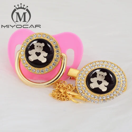 Блестящий Золотой Серебряный милый медведь Золотой блестящий соска и Соска с зажимом BPA бесплатно пустышка BLING уникальный дизайн BPA бесплатно безопасный GBEAR - Цвет: GBEAR-3   6-18M