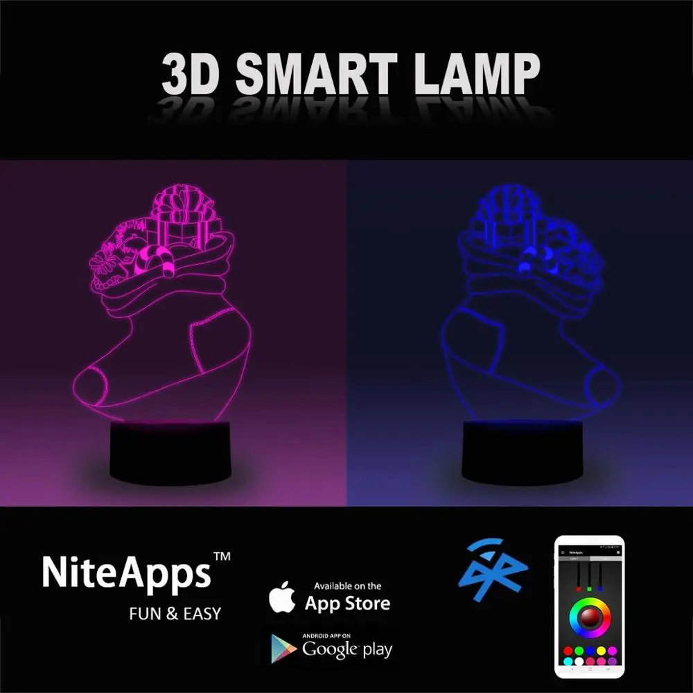 NiteApps 3D Рождество Socking ночник настольная Иллюзия украшение лампа подарок на день рождения приложение/сенсорный контроль