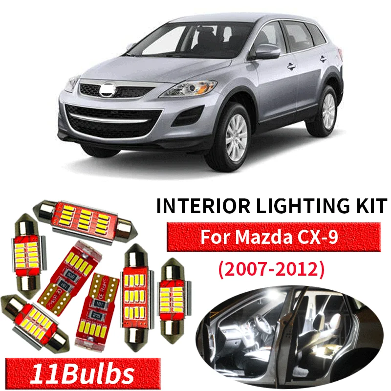 

11x Canbus Error Free LED Interior Light Kit Package for 2007-2012 Mazda CX-9 Car Accessories Map Dome Trunk License Light