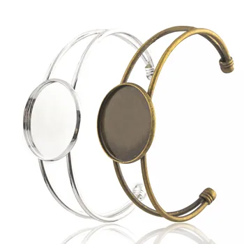 

2pcs Raw Brass Cuff Bracelet Fit 25mm Cabochon Base Settings Diy Blank Bezel Trays Bangle For Jewelry Making Silver Plated