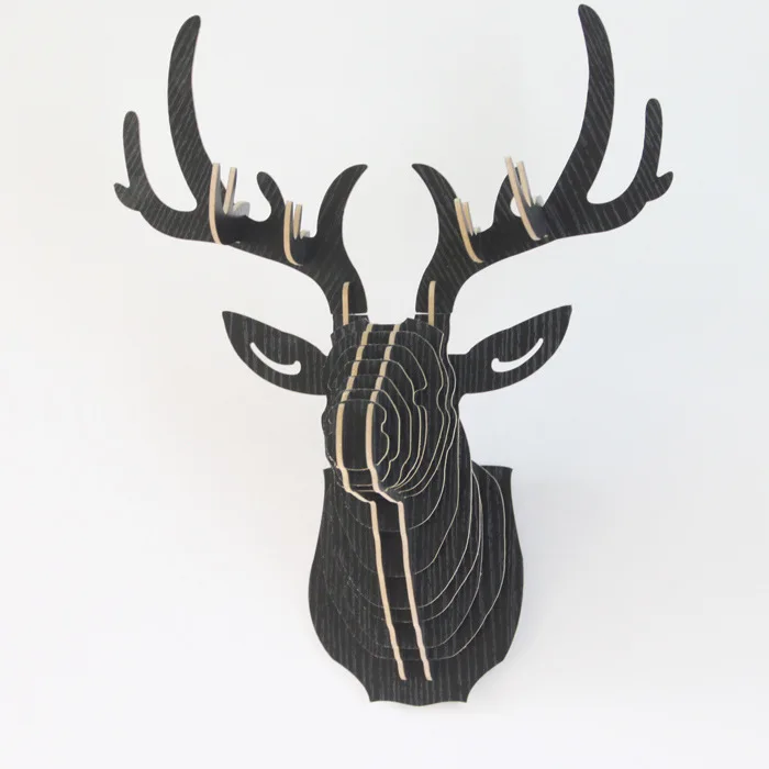 DIY 3D деревянная голова оленя модель искусства для дома офиса Настенное подвесное