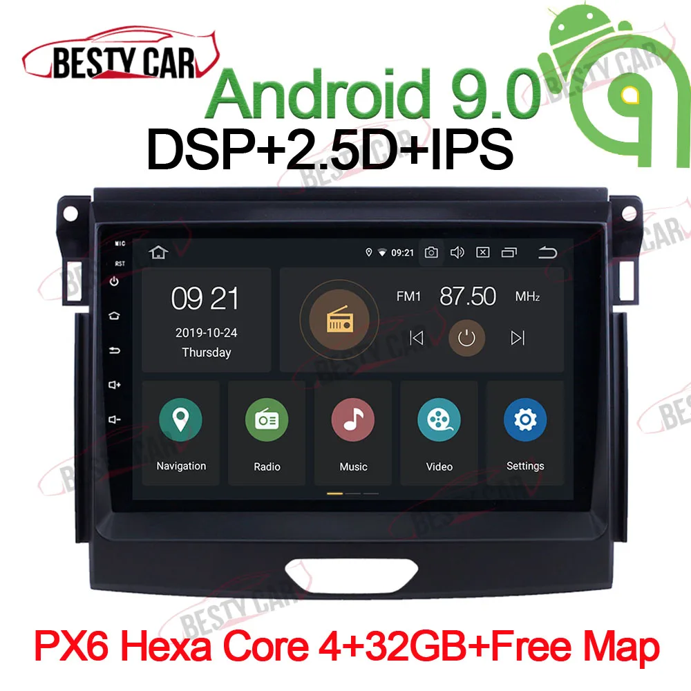 " ips Android 9,0 Автомобильный мультимедийный плеер Радио стерео для Ford Ranger Evrerst головное устройство gps навигация Bluetooth DSP - Цвет: PX6-4-32GB-CarPlay