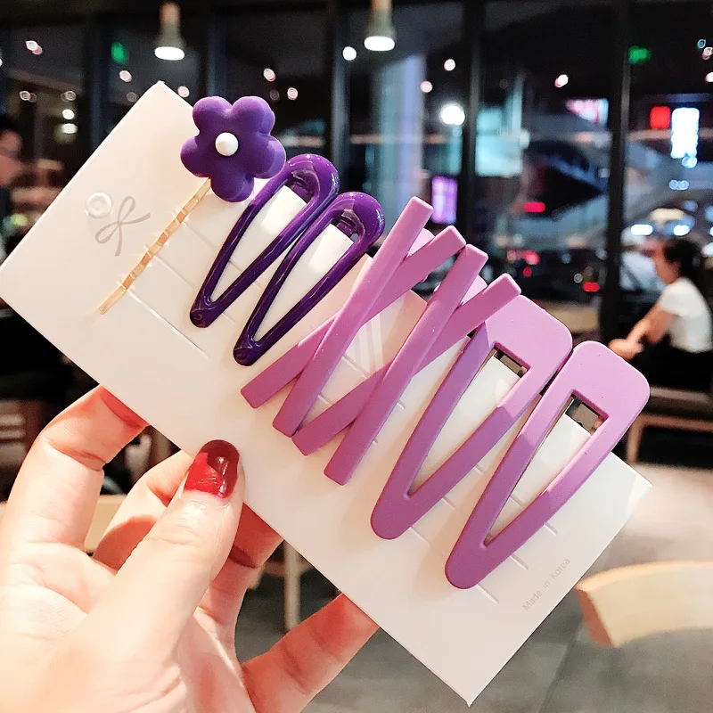 purple 6 шт./компл. ручной работы макарон Красочные Милая заколка для волос с цветочным рисунком и персонажами мультфильма, кулон из заколочки для Для женщин и девочек на каждый день, ювелирное изделие для детей подарок - Окраска металла: purple